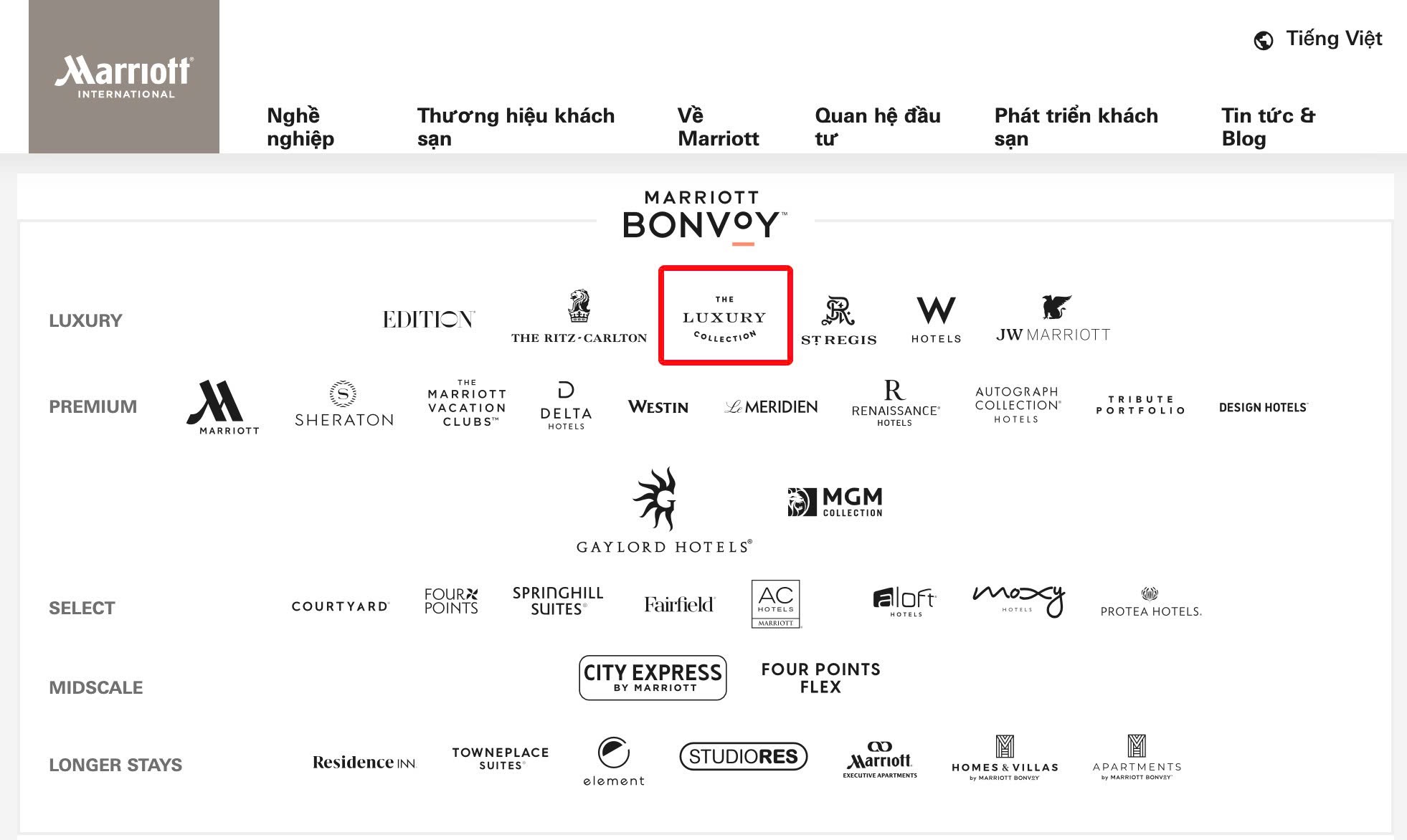 Marriott International - 30 thương hiệu khách sạn toàn cầu bao gồm The Luxury Collection